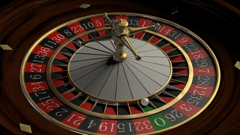 a close up of a roulette wheel on a casino table