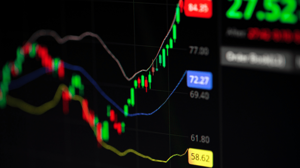 a close up view of a stock market chart